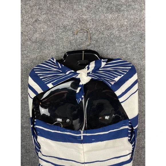 Lulus Romper Women's XS Blue White Striped V-Neck Open Back Tie Detail - Picture 7 of 11